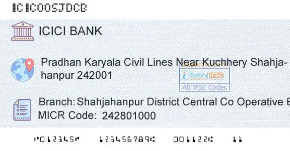 Icici Bank Limited Shahjahanpur District Central Co Operative Bank LtBranch 