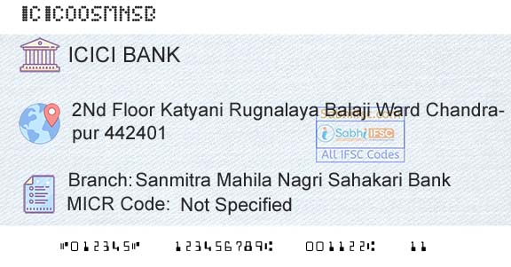 Icici Bank Limited Sanmitra Mahila Nagri Sahakari BankBranch 