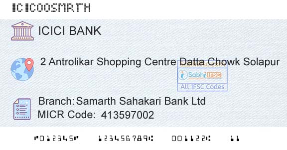 Icici Bank Limited Samarth Sahakari Bank LtdBranch 