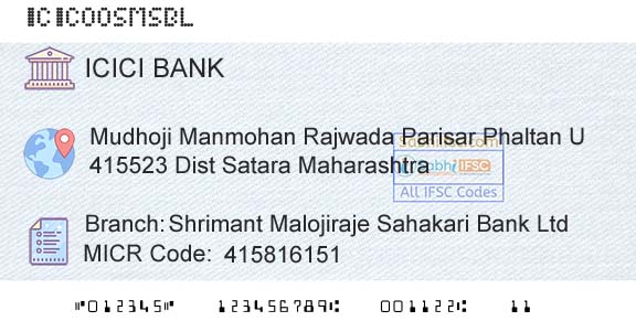 Icici Bank Limited Shrimant Malojiraje Sahakari Bank LtdBranch 