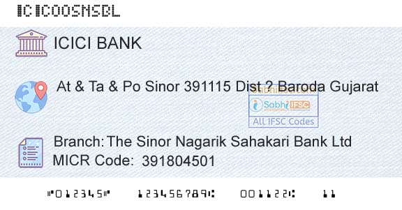 Icici Bank Limited The Sinor Nagarik Sahakari Bank LtdBranch 