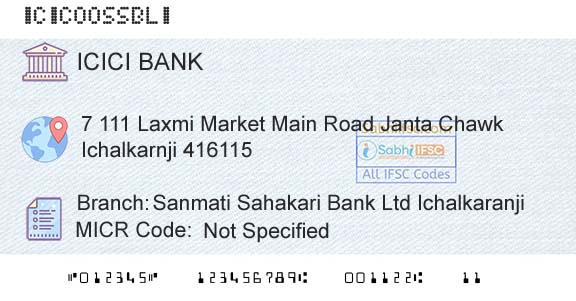 Icici Bank Limited Sanmati Sahakari Bank Ltd IchalkaranjiBranch 