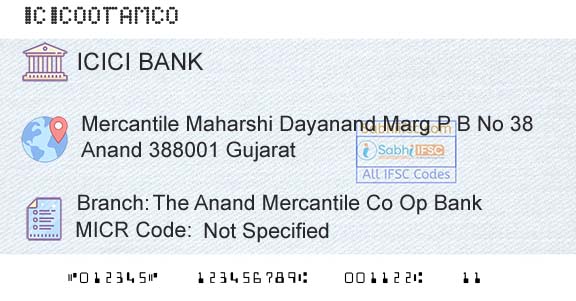 Icici Bank Limited The Anand Mercantile Co Op BankBranch 