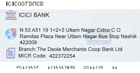 Icici Bank Limited The Deola Merchants Coop Bank LtdBranch 
