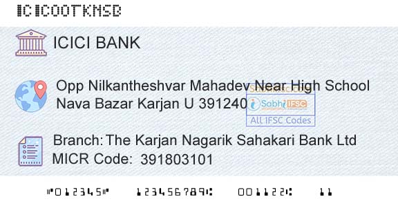 Icici Bank Limited The Karjan Nagarik Sahakari Bank LtdBranch 