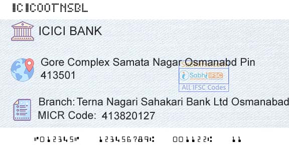 Icici Bank Limited Terna Nagari Sahakari Bank Ltd OsmanabadBranch 