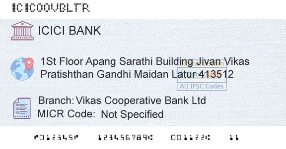 Icici Bank Limited Vikas Cooperative Bank LtdBranch 