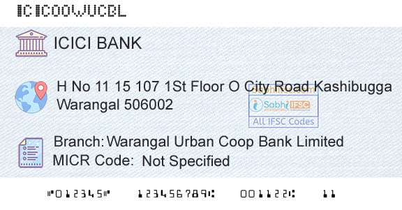 Icici Bank Limited Warangal Urban Coop Bank LimitedBranch 