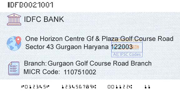 Idfc First Bank Ltd Gurgaon Golf Course Road BranchBranch 