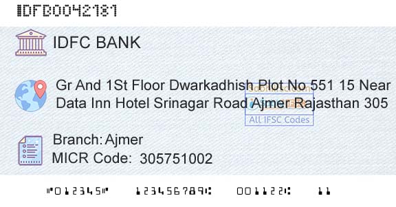 Idfc First Bank Ltd AjmerBranch 