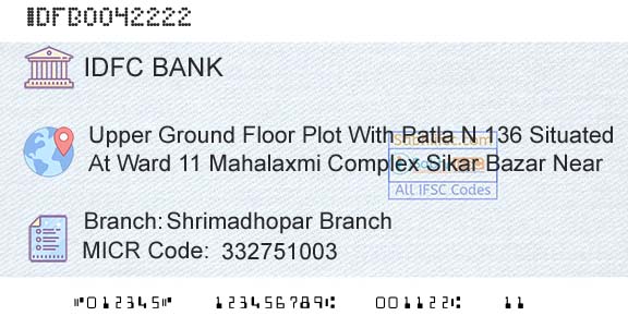 Idfc First Bank Ltd Shrimadhopar BranchBranch 
