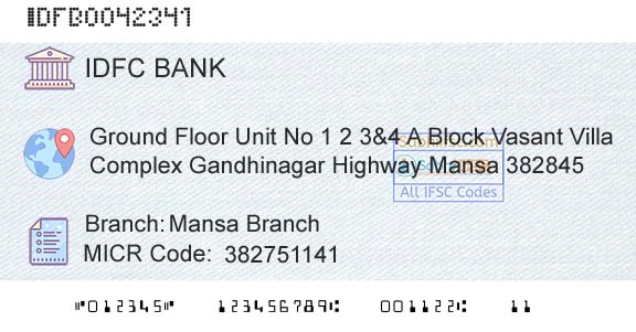 Idfc First Bank Ltd Mansa BranchBranch 