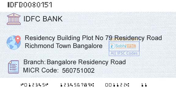 Idfc First Bank Ltd Bangalore Residency RoadBranch 