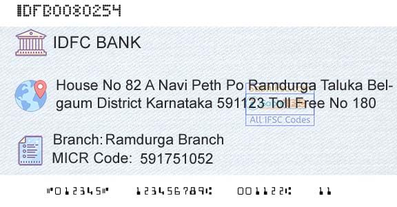 Idfc First Bank Ltd Ramdurga BranchBranch 