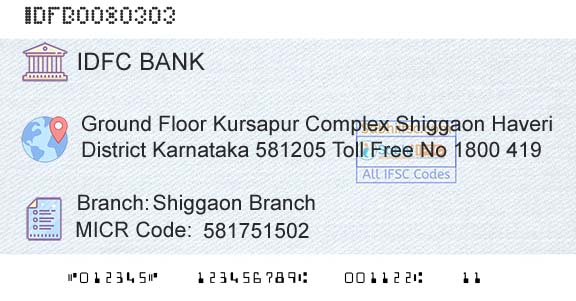 Idfc First Bank Ltd Shiggaon BranchBranch 