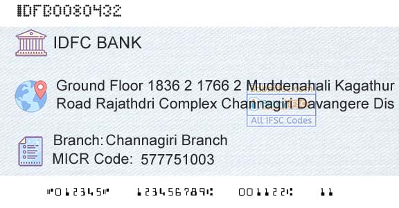 Idfc First Bank Ltd Channagiri BranchBranch 