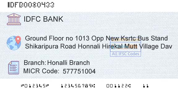 Idfc First Bank Ltd Honalli BranchBranch 