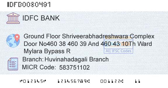 Idfc First Bank Ltd Huvinahadagali BranchBranch 
