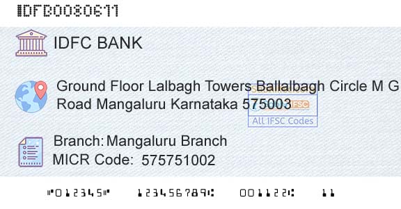 Idfc First Bank Ltd Mangaluru BranchBranch 
