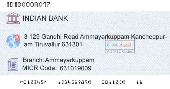 Indian Bank AmmayarkuppamBranch 