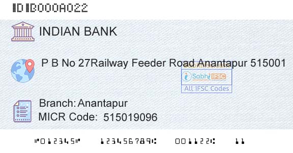 Indian Bank AnantapurBranch 