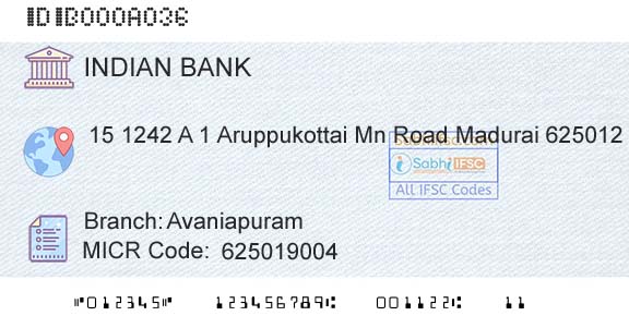 Indian Bank AvaniapuramBranch 