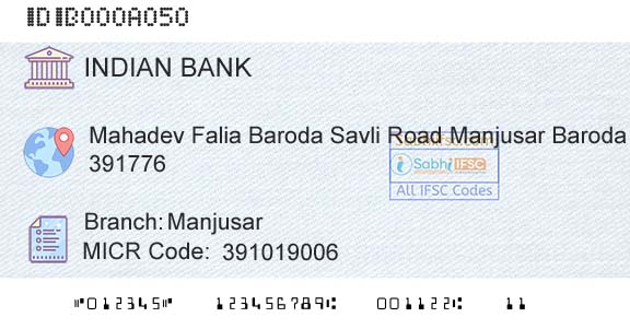 Indian Bank ManjusarBranch 