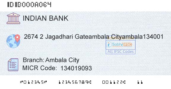 Indian Bank Ambala CityBranch 