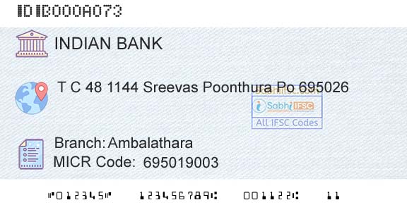 Indian Bank AmbalatharaBranch 