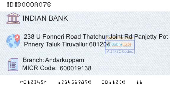 Indian Bank AndarkuppamBranch 