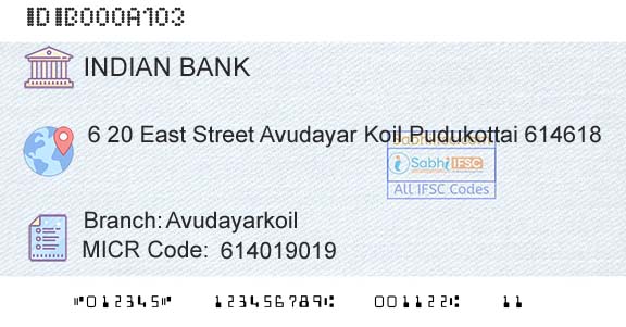 Indian Bank AvudayarkoilBranch 