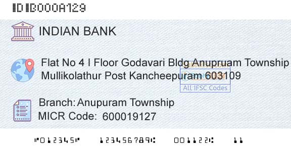 Indian Bank Anupuram TownshipBranch 