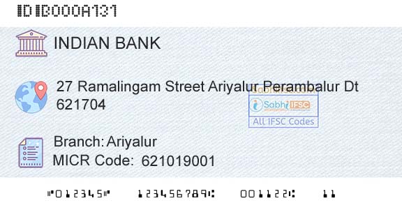 Indian Bank AriyalurBranch 