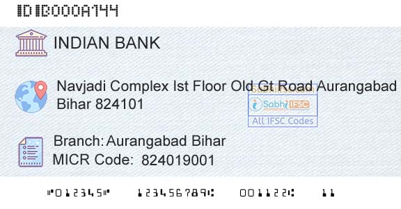 Indian Bank Aurangabad Bihar Branch 