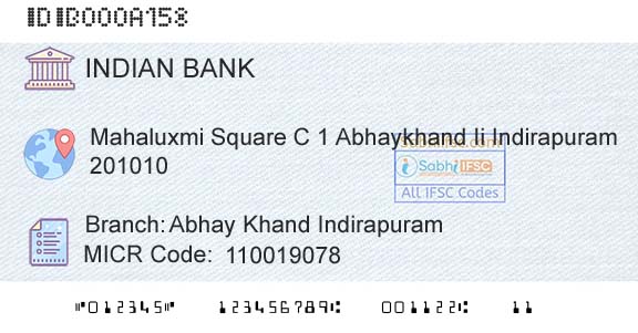 Indian Bank Abhay Khand IndirapuramBranch 