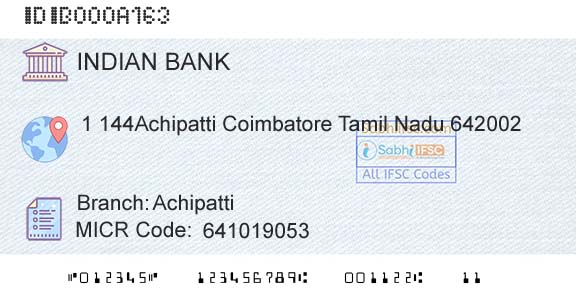 Indian Bank AchipattiBranch 
