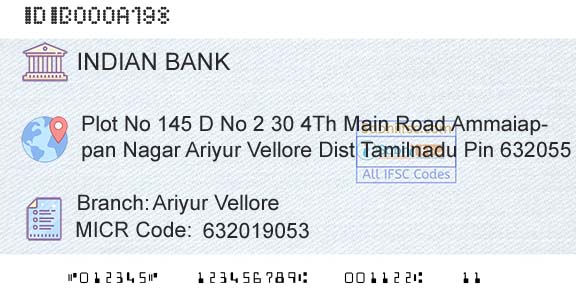 Indian Bank Ariyur VelloreBranch 