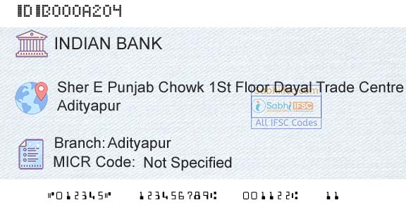 Indian Bank AdityapurBranch 