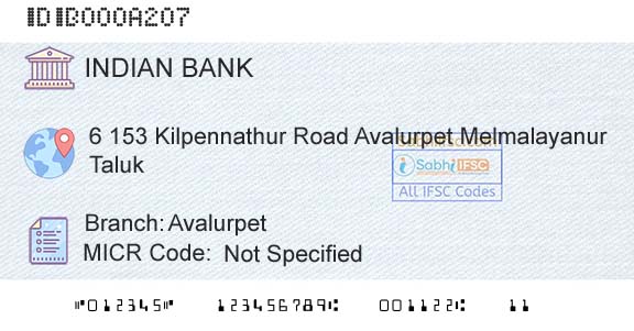 Indian Bank AvalurpetBranch 