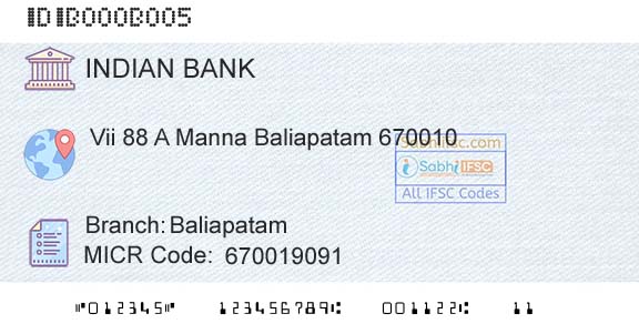 Indian Bank BaliapatamBranch 