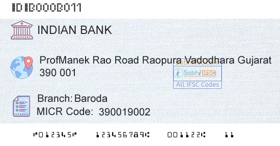 Indian Bank BarodaBranch 