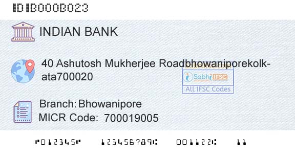 Indian Bank BhowaniporeBranch 