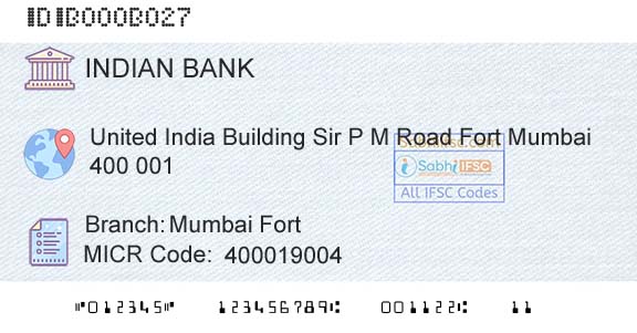Indian Bank Mumbai FortBranch 