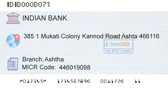 Indian Bank AshthaBranch 