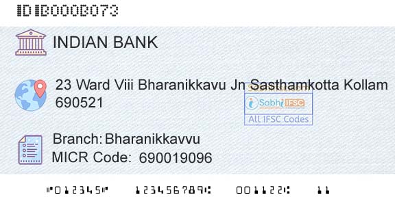 Indian Bank BharanikkavvuBranch 