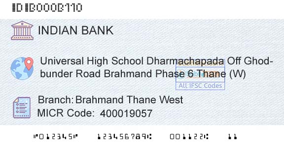 Indian Bank Brahmand Thane West Branch 