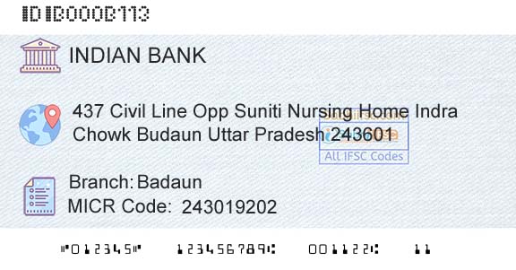 Indian Bank BadaunBranch 