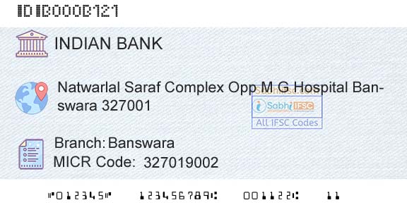 Indian Bank BanswaraBranch 