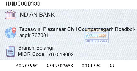 Indian Bank BolangirBranch 