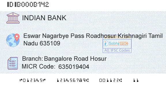 Indian Bank Bangalore Road HosurBranch 